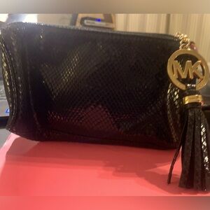 Michael Kors faux python cosmetic bag w/ tassel